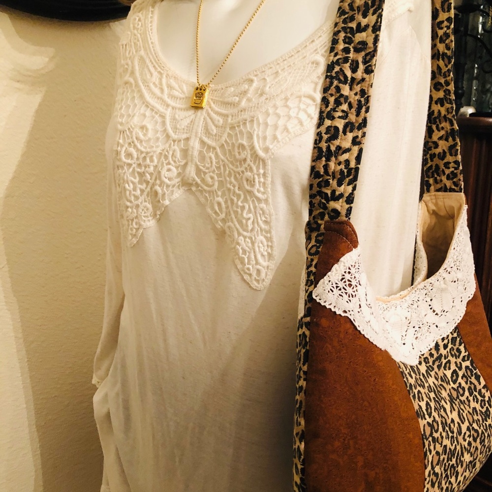 LEOPARD PRINT PURSE SHOULDER BAG TOTE   CREAM LACE - Picture 5 of 15